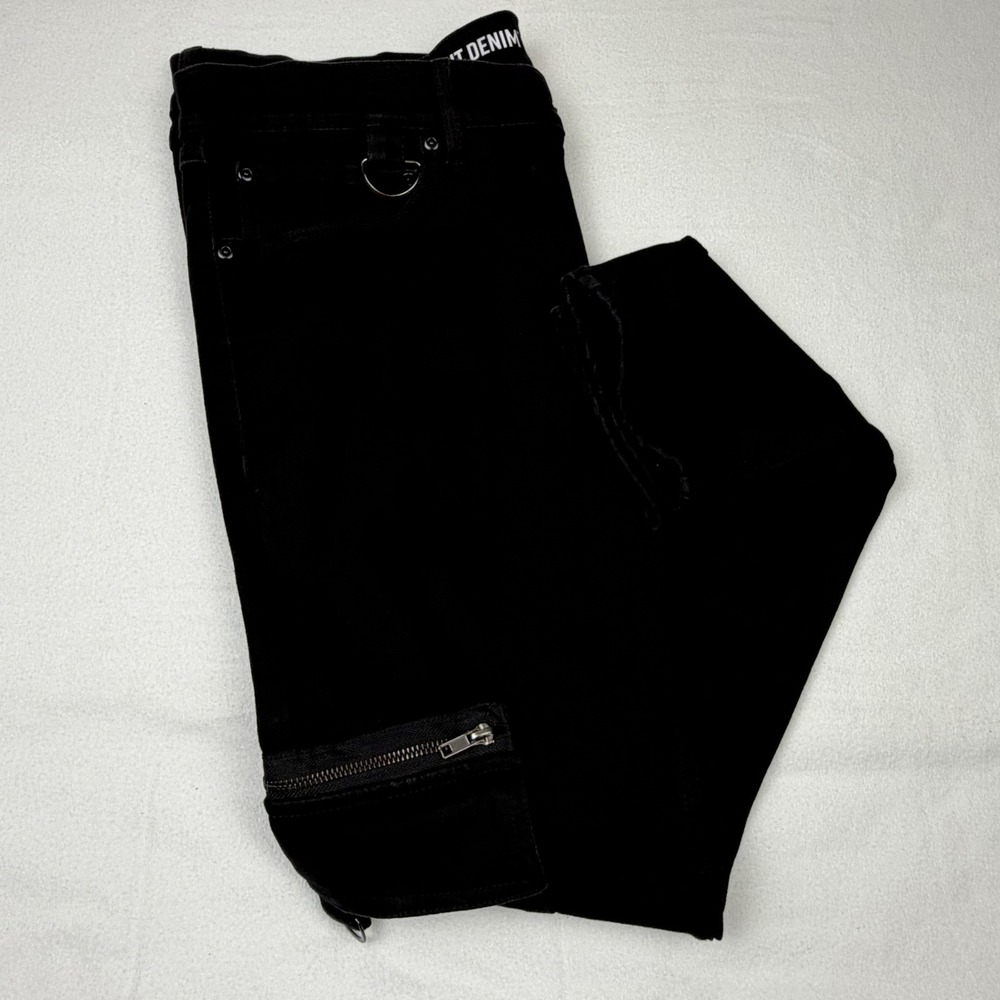 Hot Topic HT Denim Stinger Mens Black Skinny Cargo D-Ring Jeans 36x32